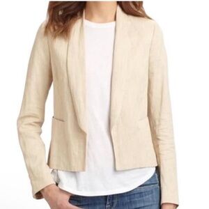 Vince Rustin Blazer Linen Blend Open Front Pockets Beige Light Tan Size 4